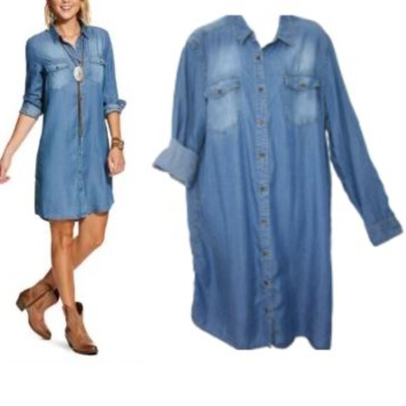Ariat Women's Size 2X Blue Chambray Dress Button Western 100% Tencel - Picture 1 of 12